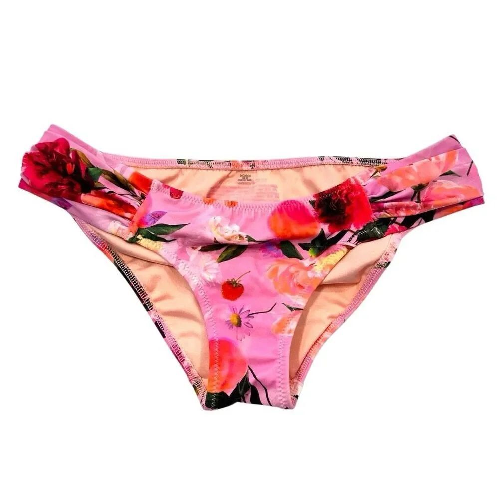 Victoria's Secret Ruched Floral Tropical Pink Swim Bikini Bottom XS